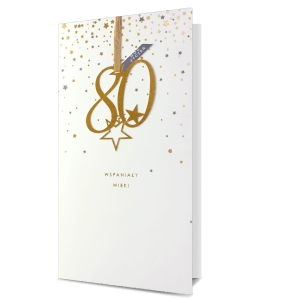 KARTKA 80 URODZINY GWIAZDKI BEŻOWA 23x12cm