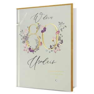 KARTKA 80 URODZINY W DNIU URODZIN KWIATY JASNOZIELONA 19x13cm