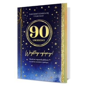 KARTKA 90 URODZINY GWIAZDKI ZŁOTO-GRANATOWA 19x13cm