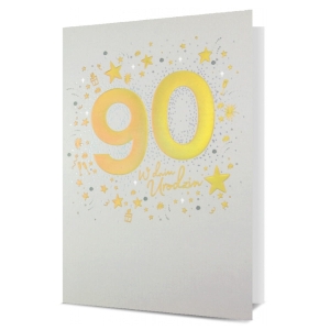 KARTKA 90 URODZINY GWIAZDKI SZARO-ZŁOTA 19x13cm