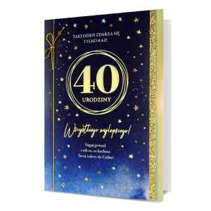 KARTKA 40 URODZINY GWIAZDKI ZŁOTO-GRANATOWA 19x13cm