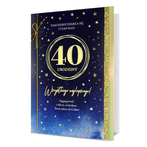 KARTKA 40 URODZINY GWIAZDKI ZŁOTO-GRANATOWA 19x13cm