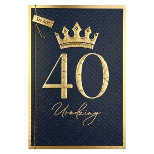 KARTKA 40 URODZINY KORONA GRANATOWO-ZŁOTA 19x13cm