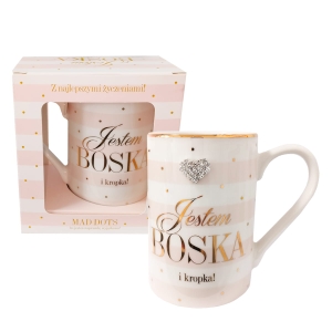KUBEK JESTEM BOSKA I KROPKA BIAŁO-RÓŻOWY 250ml