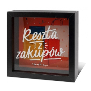 SKARBONKA RESZTA Z ZAKUPÓW CZARNA 15x15cm