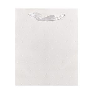 TOREBKA PREZENTOWA KROPKI TŁOCZONA BIAŁA 32x26cm