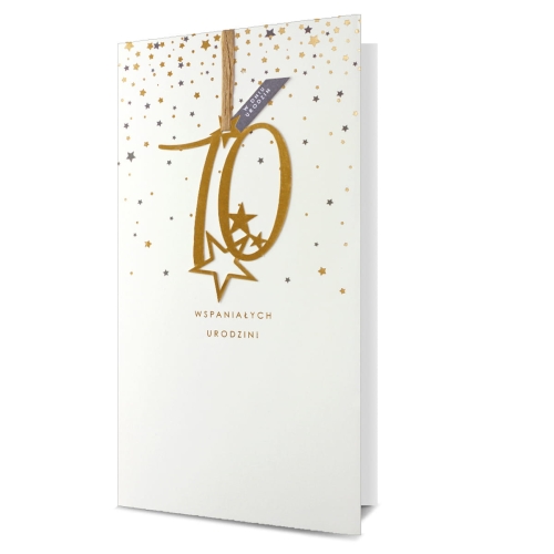 KARTKA 70 URODZINY GWIAZDKI BEŻOWA 23x12cm