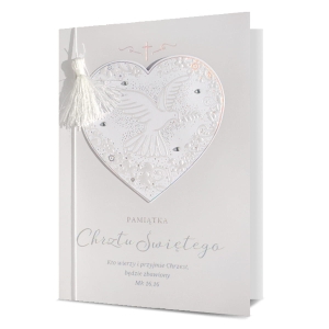 KARTKA CHRZEST ŚWIĘTY SERCE FRĘDZELEK BIAŁA 19x13cm