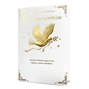 KARTKA BIERZMOWANIE GOŁĄB BEŻOWO-ZŁOTA 21x13cm