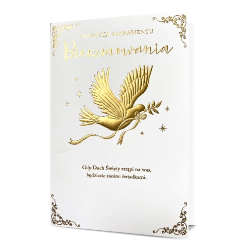 KARTKA BIERZMOWANIE GOŁĄB BEŻOWO-ZŁOTA 21x13cm
