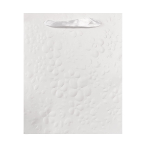 TOREBKA PREZENTOWA KWIATY TŁOCZONA BIAŁA 30x40cm