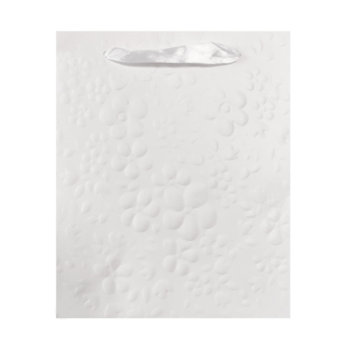 TOREBKA PREZENTOWA KWIATY TŁOCZONA BIAŁA 30x40cm