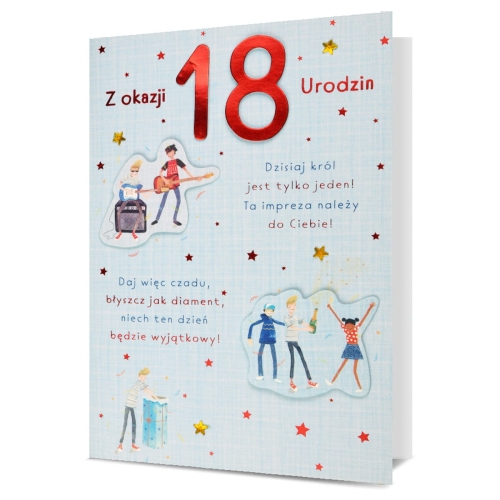 KARTKA 18 URODZINY PIN KRÓL JEST TYLKO JEDEN BŁĘKITNA 19x13cm