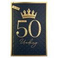 KARTKA 50 URODZINY KORONA GRANATOWO-ZŁOTA 19x13cm