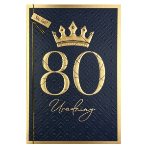KARTKA 80 URODZINY KORONA GRANATOWO-ZŁOTA 19x13cm