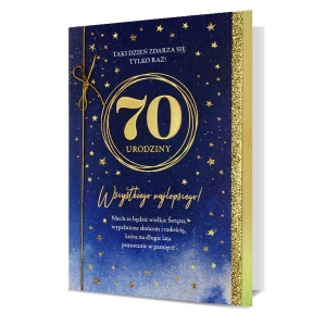 KARTKA 70 URODZINY GWIAZDKI ZŁOTO-GRANATOWA 19x13cm