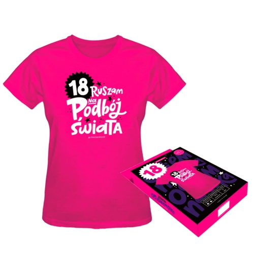 KOSZULKA 18 URODZINY PODBÓJ ŚWIATA RÓŹOWA S