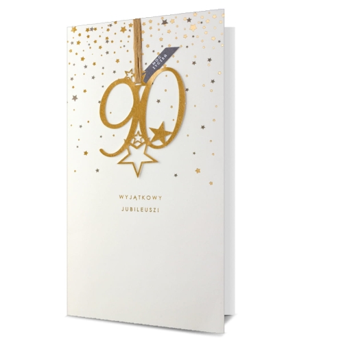 KARTKA 90 URODZINY GWIAZDKI BEŻOWA 23x12cm