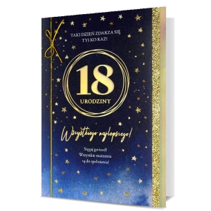 KARTKA 18 URODZINY GWIAZDKI ZŁOTO-GRANATOWA 19x13cm