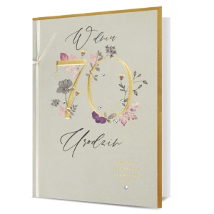 KARTKA 70 URODZINY W DNIU URODZIN KWIATY JASNOZIELONA 19x13cm