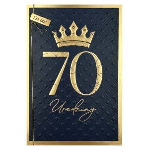 KARTKA 70 URODZINY KORONA GRANATOWO-ZŁOTA 19x13cm