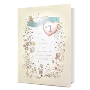 KARTKA ROCZEK MISIE LISTKI BALONIK JASNOZIELONA 19x13cm