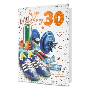 KARTKA URODZINOWA PIN BUTY HANTLE BIAŁA 19x13cm