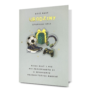 KARTKA URODZINOWA STRZELAJ GOLE PISTACJOWA 19x13cm