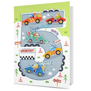 KARTKA 5 URODZINY PIN TOR WYŚCIGOWY BIAŁO-ZIELONA 19x13cm