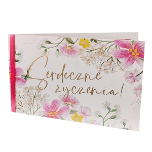 KARTKA SERDECZNE ŻYCZENIA KWIATY 19x13cm