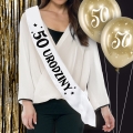 SZARFA 50 URODZINY BIAŁA 85cm