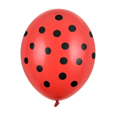 BALON PARTY DECO STRONG PASTEL KROPKI CZARNO-CZERWONY 30cm 1szt