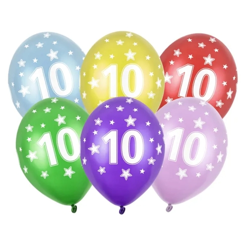 BALON PARTY DECO STRONG METALLIC 10 BIRTHDAY MIX 30cm 1szt