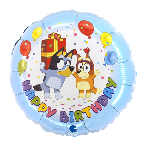 BALON GRABO HAPPY BIRTHDAY BLUEY OKRĄGŁY BŁĘKITNY 18'' 46cm