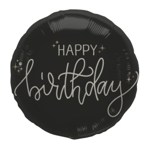 BALON FOLAT HAPPY BIRTHDAY OKRĄGŁY CZARNY 18'' 46cm