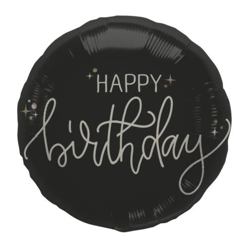 BALON FOLAT HAPPY BIRTHDAY OKRĄGŁY CZARNY 18'' 46cm