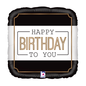 BALON GRABO HAPPY BIRTHDAY TO YOU KWADRATOWY BIAŁO-CZARNY 18'' 46cm