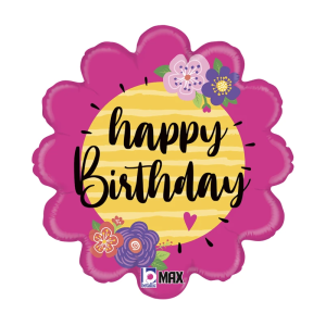 BALON GRABO HAPPY BIRTHDAY KWIAT RÓŻOWO-ŻÓŁTY 18'' 46cm