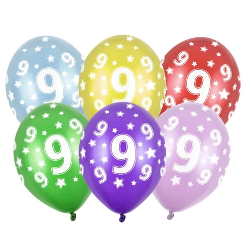 BALON PARTY DECO STRONG METALLIC 9 BIRTHDAY MIX 30cm 1szt