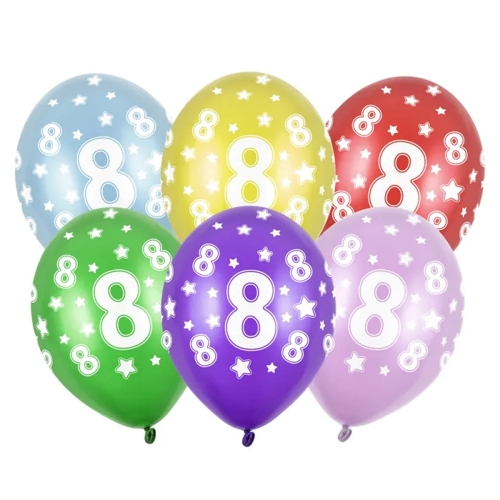BALON PARTY DECO STRONG METALLIC 8 BIRTHDAY MIX 30cm 1szt