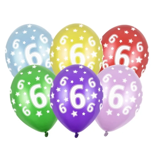 BALON PARTY DECO STRONG METALLIC 6 BIRTHDAY MIX 30cm 1szt