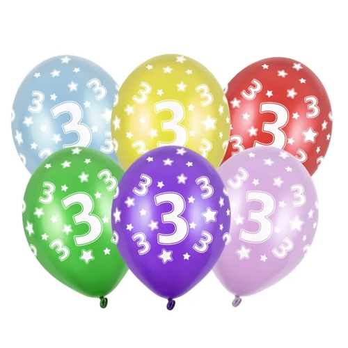 BALON PARTY DECO STRONG METALLIC 3 BIRTHDAY MIX 30cm 1szt