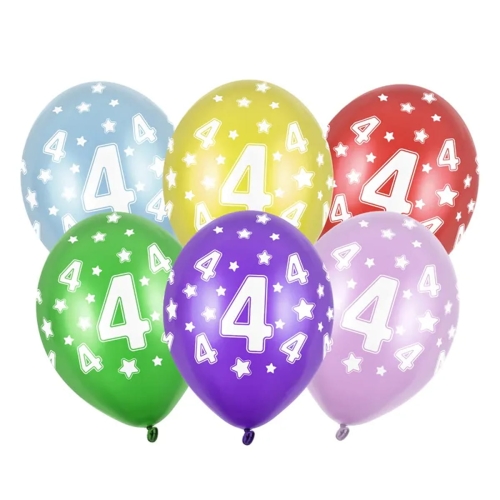 BALON PARTY DECO STRONG METALLIC 4 BIRTHDAY MIX 30cm 1szt