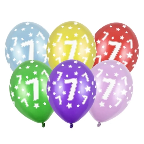 BALON PARTY DECO STRONG METALLIC 7 BIRTHDAY MIX 30cm 1szt