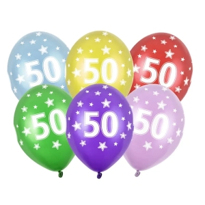 BALON STRONG METALLIC 50 BIRTHDAY MIX 30cm 1szt