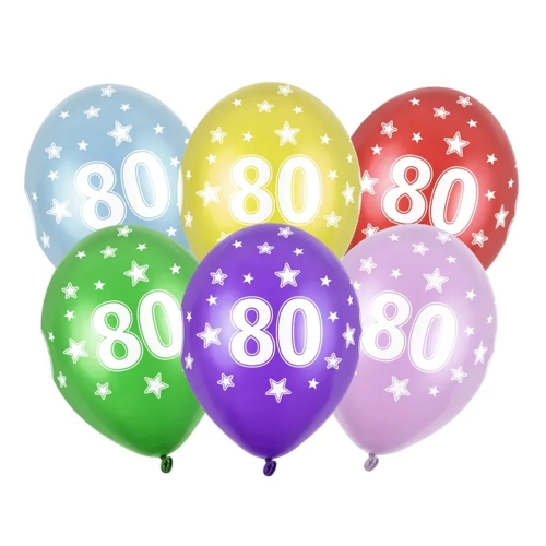 BALON PARTY DECO STRONG METALLIC 80 BIRTHDAY MIX 30cm 1szt