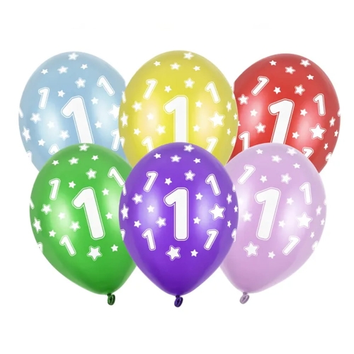BALON PARTY DECO STRONG METALLIC 1 BIRTHDAY MIX 30cm 1szt