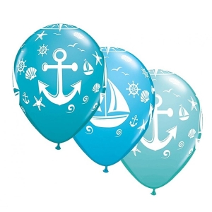 BALON QUALATEX PASTEL ŻAGLÓWKA I KOTWICA BŁĘKITNE MIX 27cm 1szt