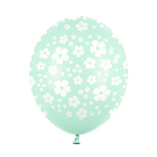 BALON PARTY DECO STRONG PASTEL KWIATKI MIĘTOWY 30cm 1szt