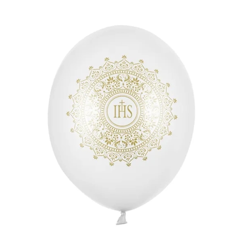 BALON PARTY DECO STRONG METALLIC KOMUNIA IHS BIAŁY 30cm 1szt
